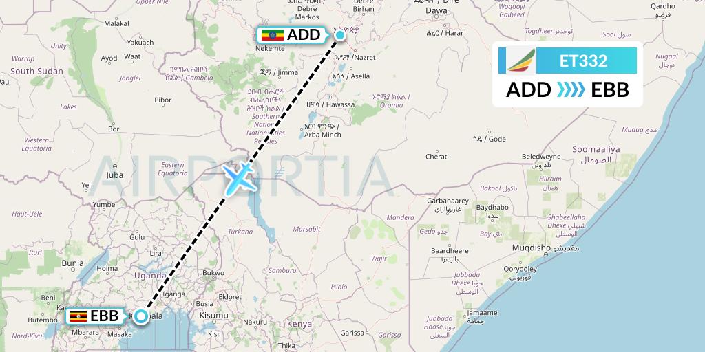 ET332 Ethiopian Airlines Flight Map: Addis Ababa to Entebbe