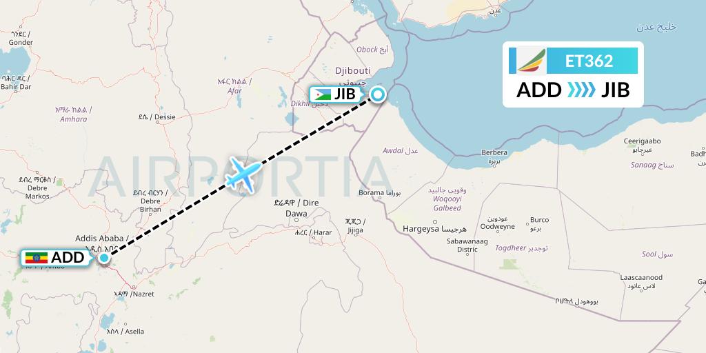 ET362 Ethiopian Airlines Flight Map: Addis Ababa to Djibouti