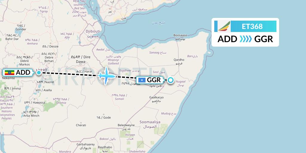 ET368 Ethiopian Airlines Flight Map: Addis Ababa to Garoe