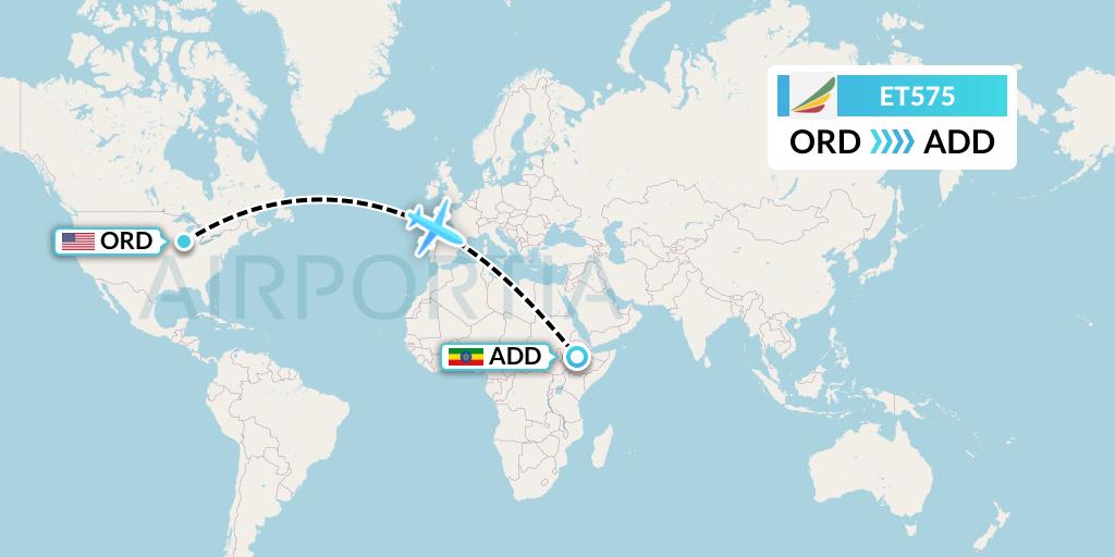 ET575 Ethiopian Airlines Flight Map: Chicago to Addis Ababa