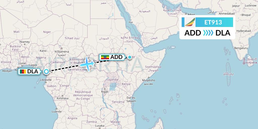 ET913 Ethiopian Airlines Flight Map: Addis Ababa to Douala