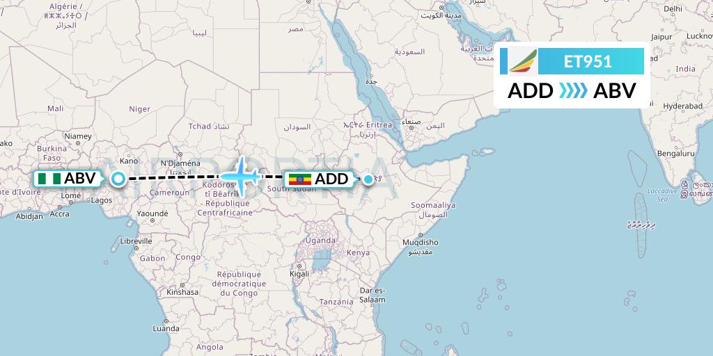 ET951 Ethiopian Airlines Flight Map: Addis Ababa to Abuja