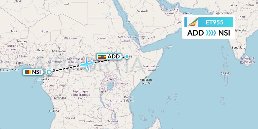 ET955 Ethiopian Airlines Flight Map: Addis Ababa to Yaounde