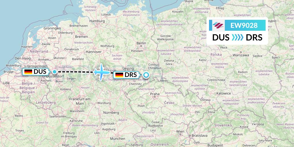 EW9028 Eurowings Flight Map: Dusseldorf to Dresden