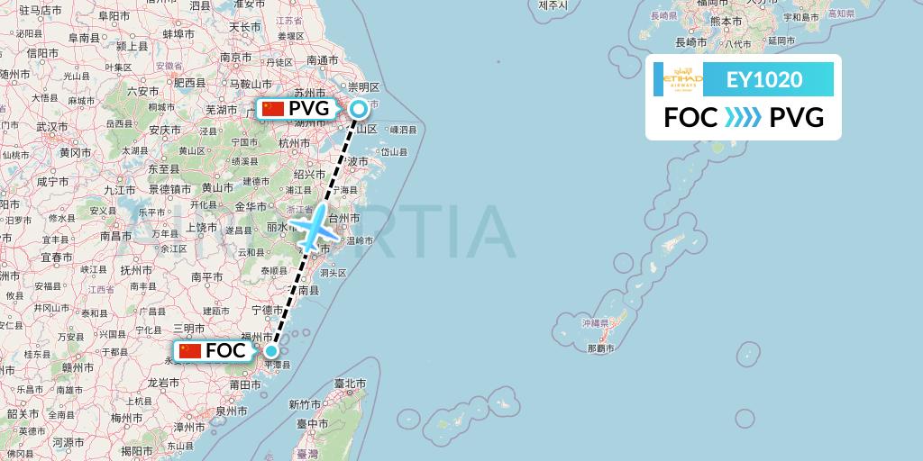 EY1020 Etihad Airways Flight Map: Fuzhou to Shanghai