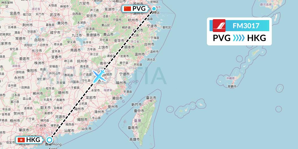 FM3017 Shanghai Airlines Flight Map: Shanghai to Hong Kong