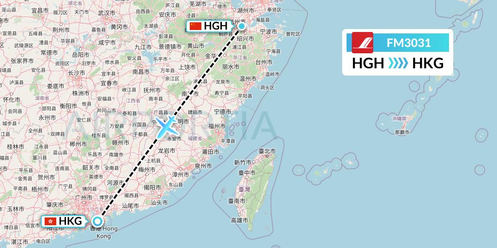 FM3031 Shanghai Airlines Flight Map: Hangzhou to Hong Kong