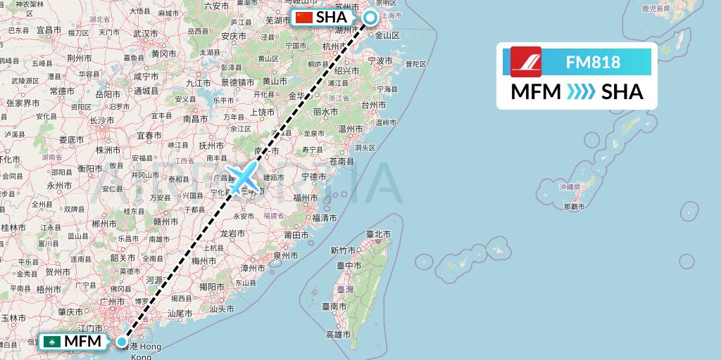 FM818 Shanghai Airlines Flight Map: Macau to Shanghai