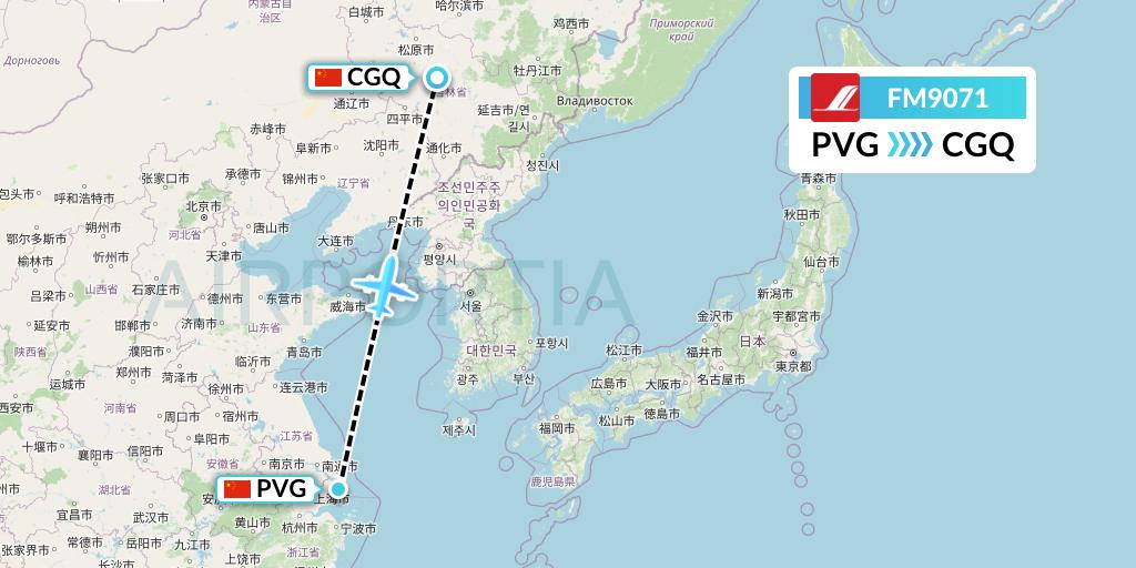 FM9071 Shanghai Airlines Flight Map: Shanghai to Changchun