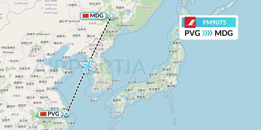 FM9075 Shanghai Airlines Flight Map: Shanghai to Mudanjiang