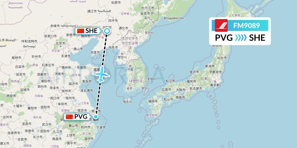 FM9089 Shanghai Airlines Flight Map: Shanghai to Shenyang