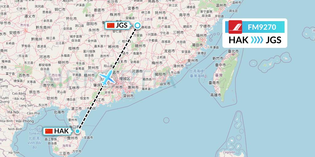 FM9270 Shanghai Airlines Flight Map: Haikou to Ji'an