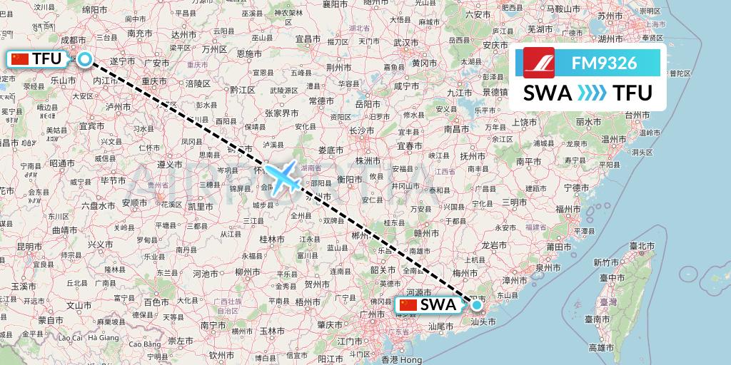 FM9326 Shanghai Airlines Flight Map: Jieyang to Chengdu