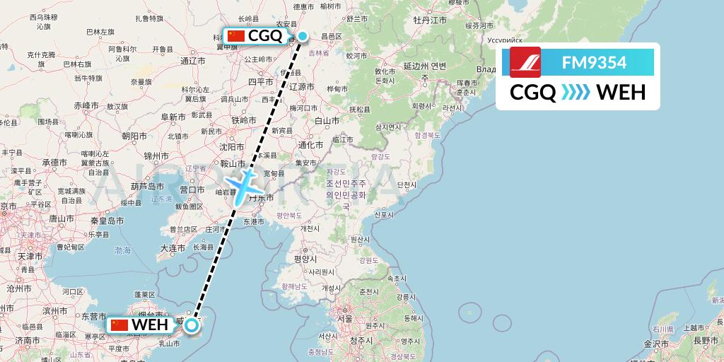FM9354 Shanghai Airlines Flight Map: Changchun to Weihai