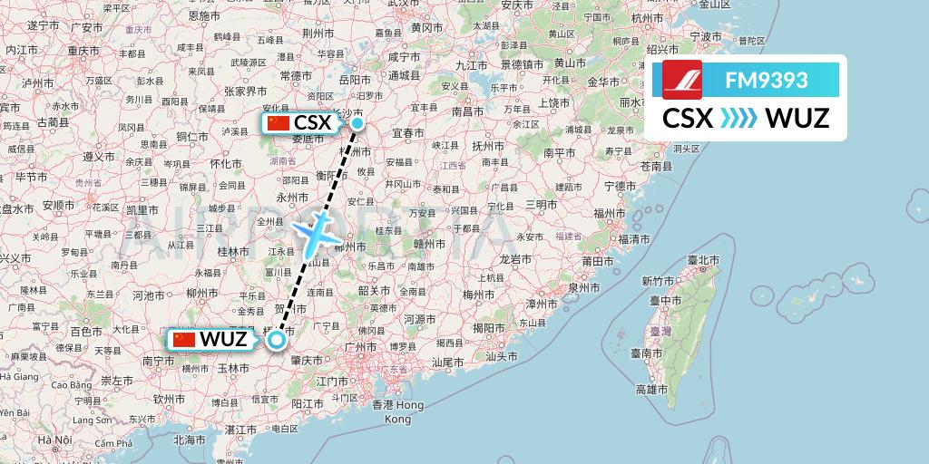 FM9393 Shanghai Airlines Flight Map: Changsha to Wuzhou