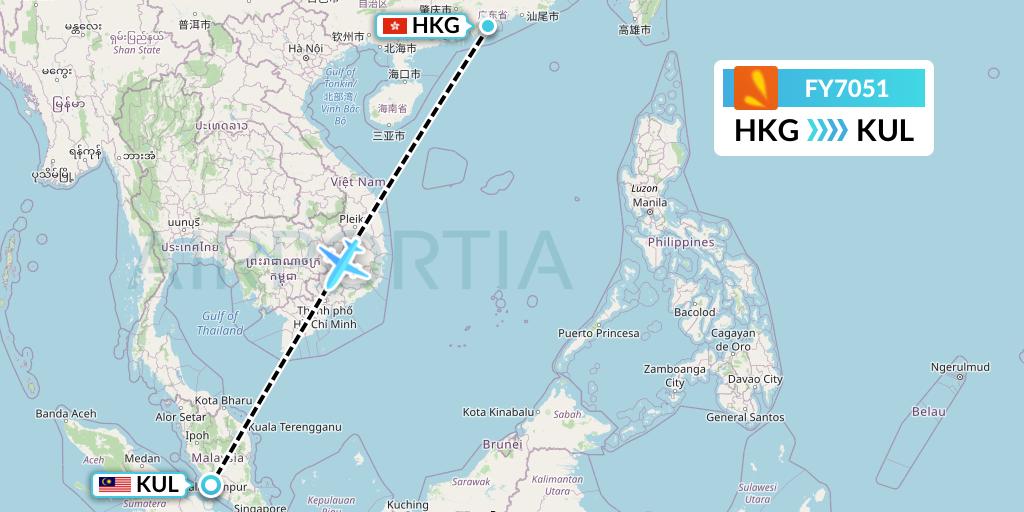 FY7051 Firefly Flight Map: Hong Kong to Kuala Lumpur