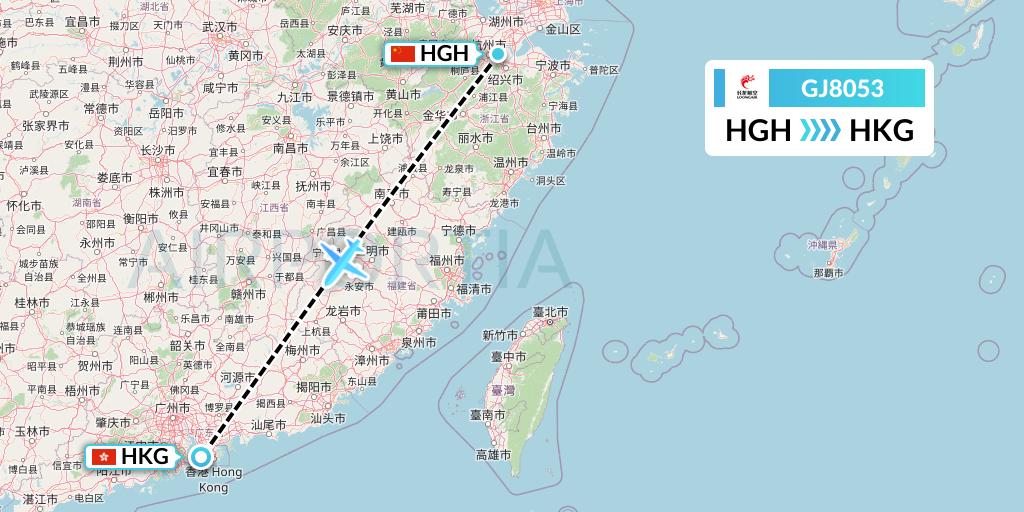 GJ8053 Loong Airlines Flight Map: Hangzhou to Hong Kong