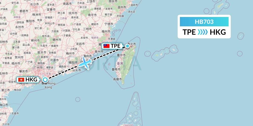 HB703 Greater Bay Airlines Flight Map: Taipei to Hong Kong