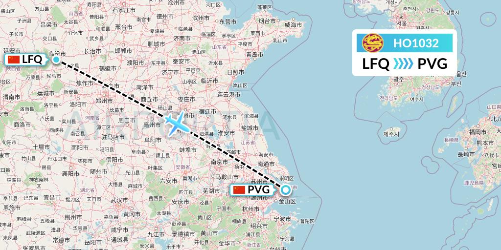 HO1032 Juneyao Airlines Flight Map: Yulin to Shanghai