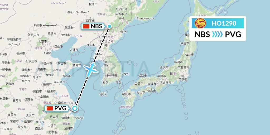 HO1290 Juneyao Airlines Flight Map: Baishan to Shanghai