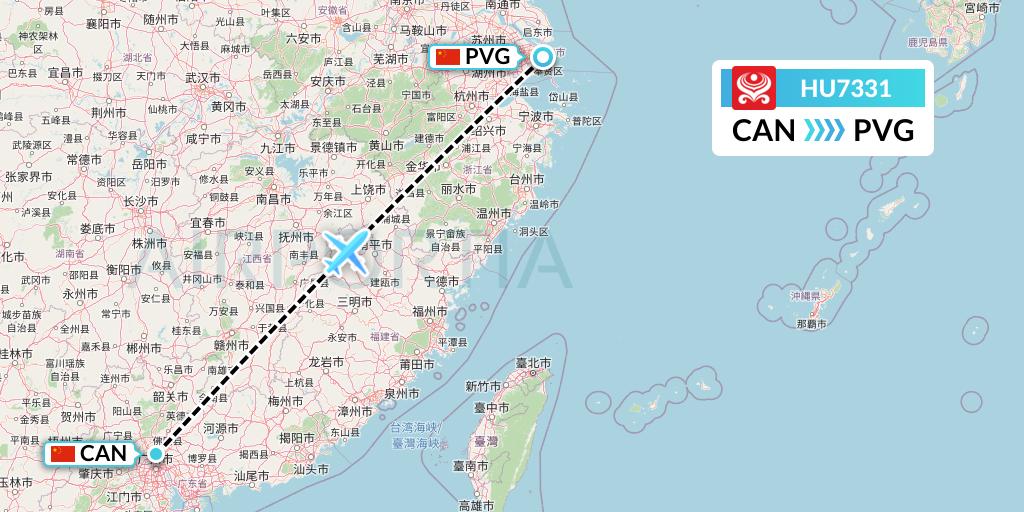 HU7331 Hainan Airlines Flight Map: Guangzhou to Shanghai