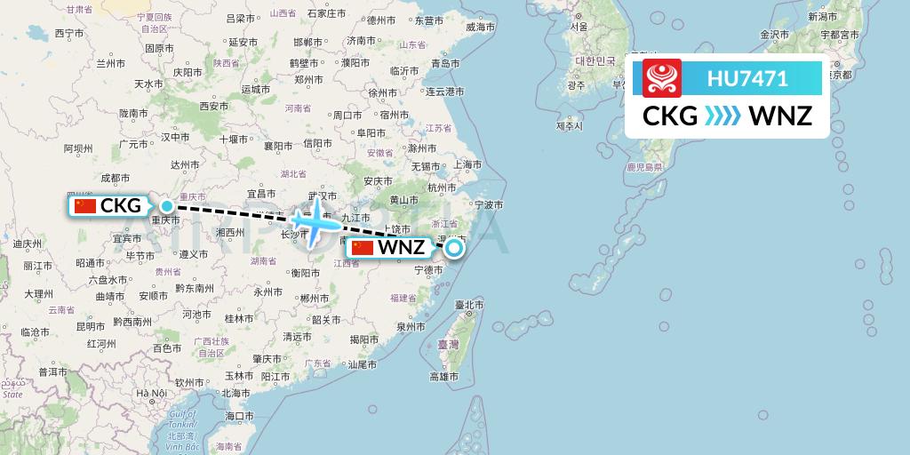 HU7471 Hainan Airlines Flight Map: Chongqing to Wenzhou