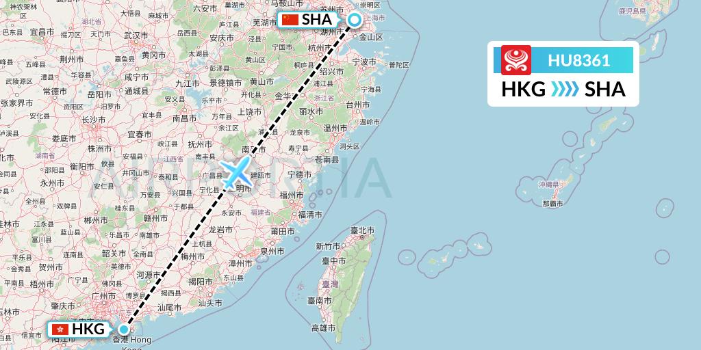 HU8361 Hainan Airlines Flight Map: Hong Kong to Shanghai