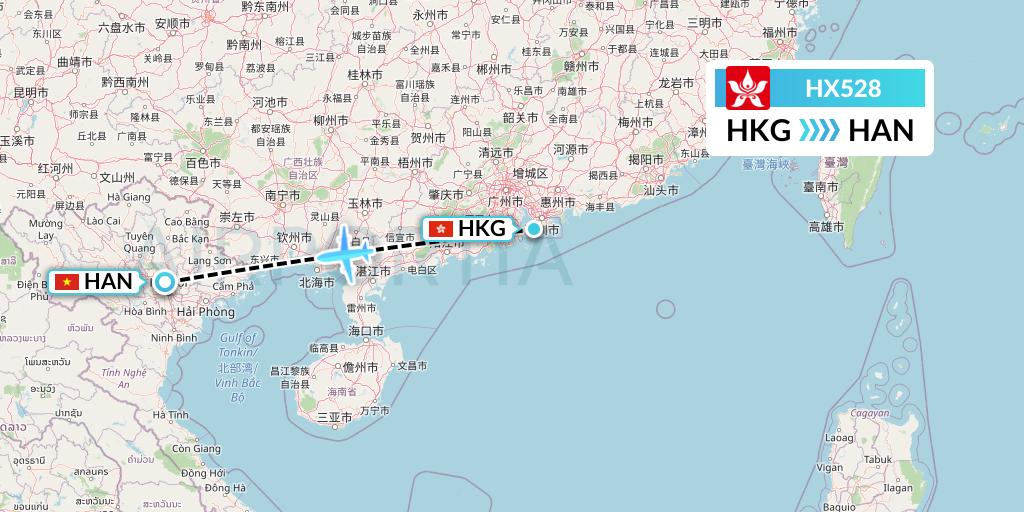 HX528 Hong Kong Airlines Flight Map: Hong Kong to Hanoi