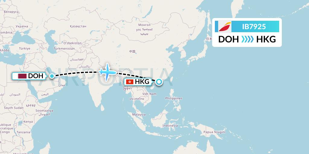 IB7925 Iberia Flight Map: Doha to Hong Kong