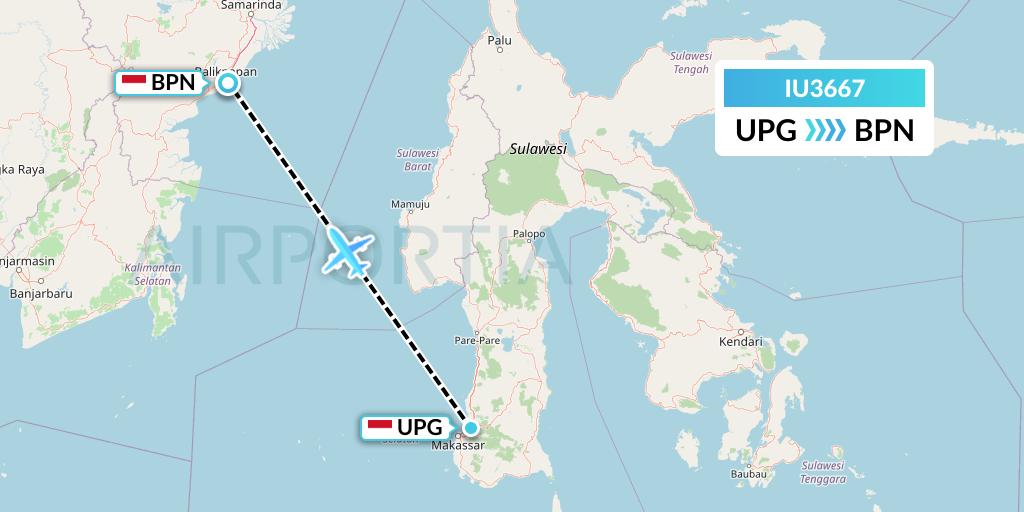 IU3667 Pt. Super Air Jet Flight Map: Makassar to Balikpapan