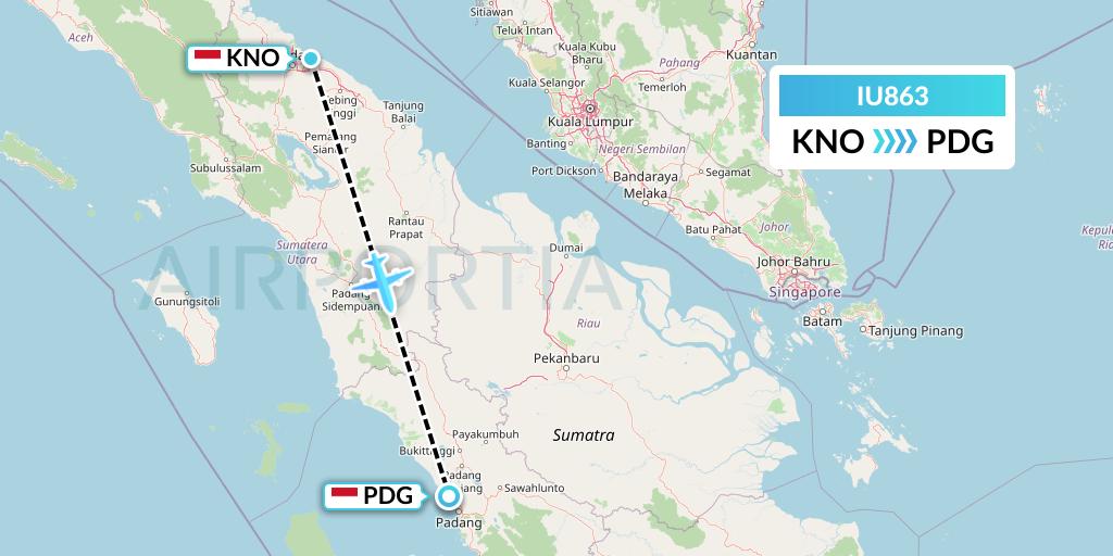 IU863 Pt. Super Air Jet Flight Map: Medan to Padang