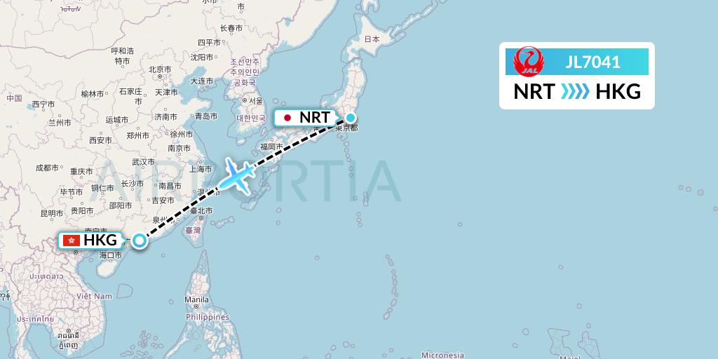 JL7041 Japan Airlines Flight Map: Tokyo to Hong Kong