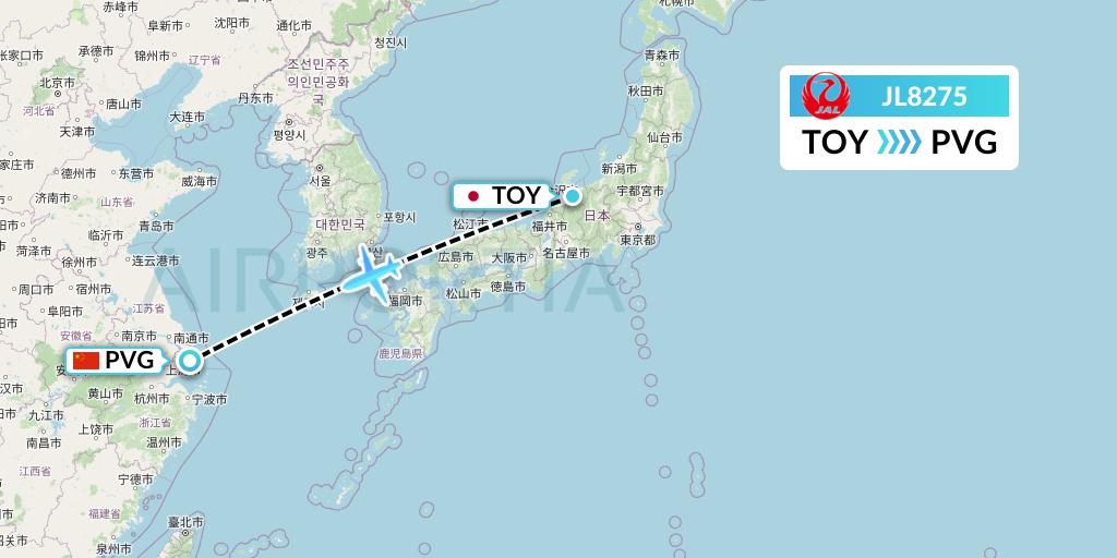 JL8275 Japan Airlines Flight Map: Toyama to Shanghai