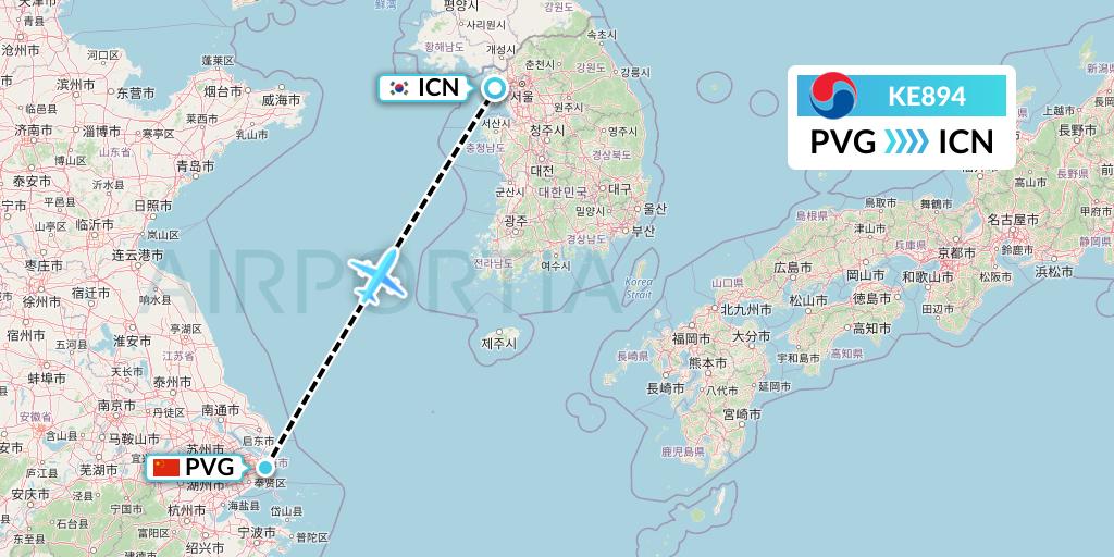 KE894 Korean Air Flight Map: Shanghai to Seoul