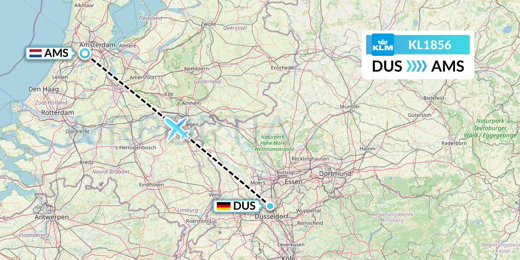 KL1856 KLM Flight Map: Dusseldorf to Amsterdam