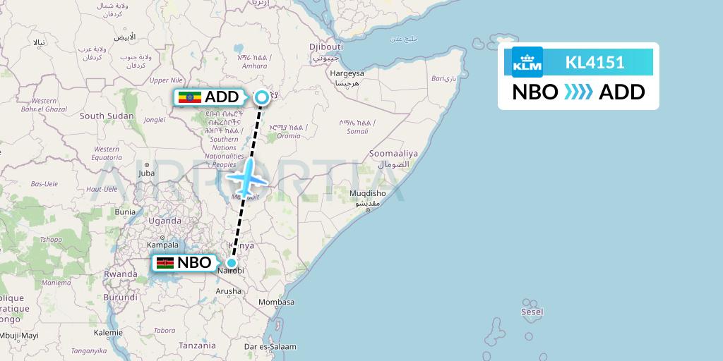 KL4151 KLM Flight Map: Nairobi to Addis Ababa