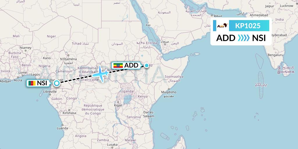 KP1025 ASKY Flight Map: Addis Ababa to Yaounde
