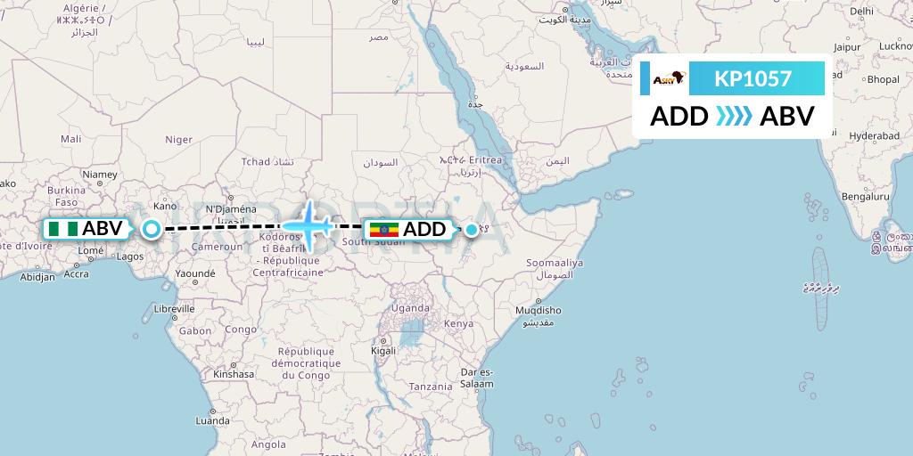 KP1057 ASKY Flight Map: Addis Ababa to Abuja