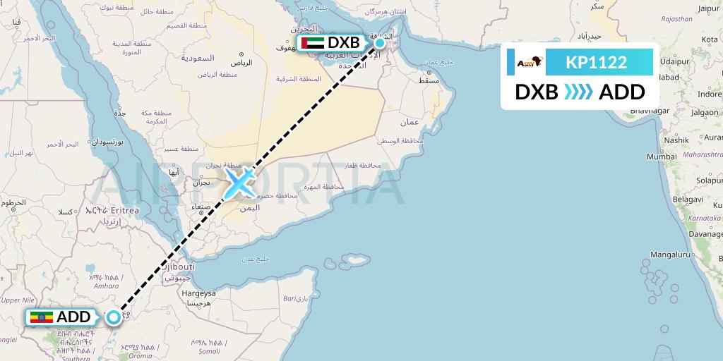 KP1122 ASKY Flight Map: Dubai to Addis Ababa
