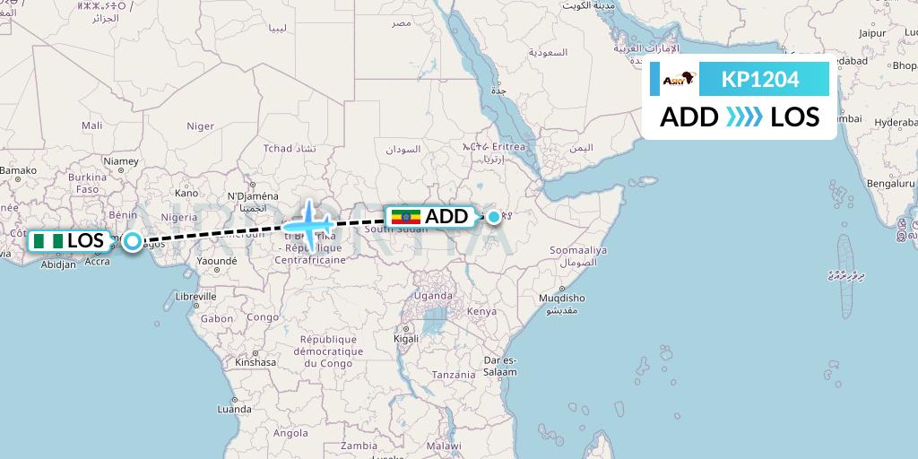 KP1204 ASKY Flight Map: Addis Ababa to Lagos