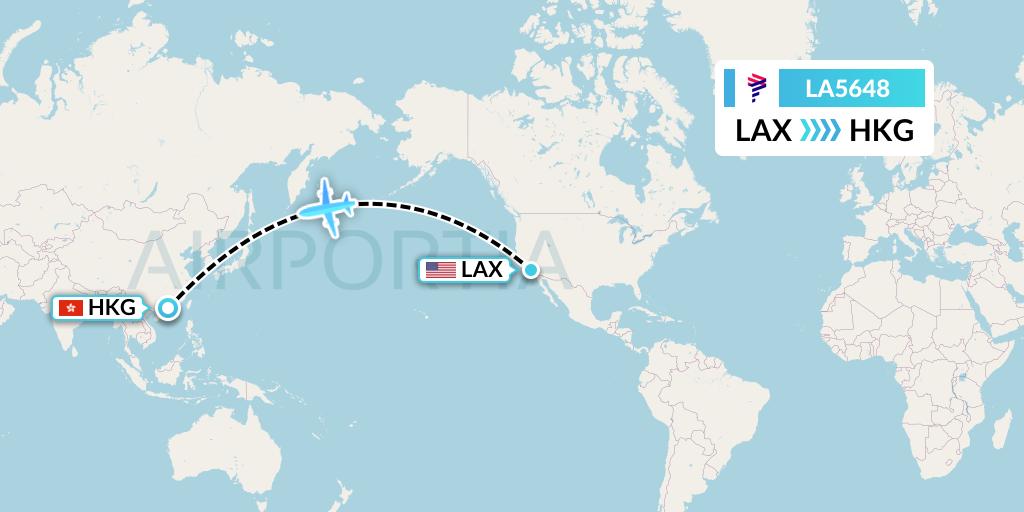 LA5648 LAN Airlines Flight Map: Los Angeles to Hong Kong