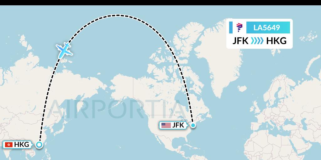 LA5649 LAN Airlines Flight Map: New York to Hong Kong