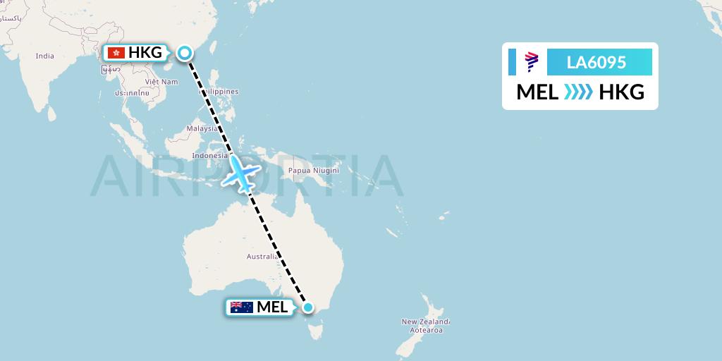 LA6095 LAN Airlines Flight Map: Melbourne to Hong Kong