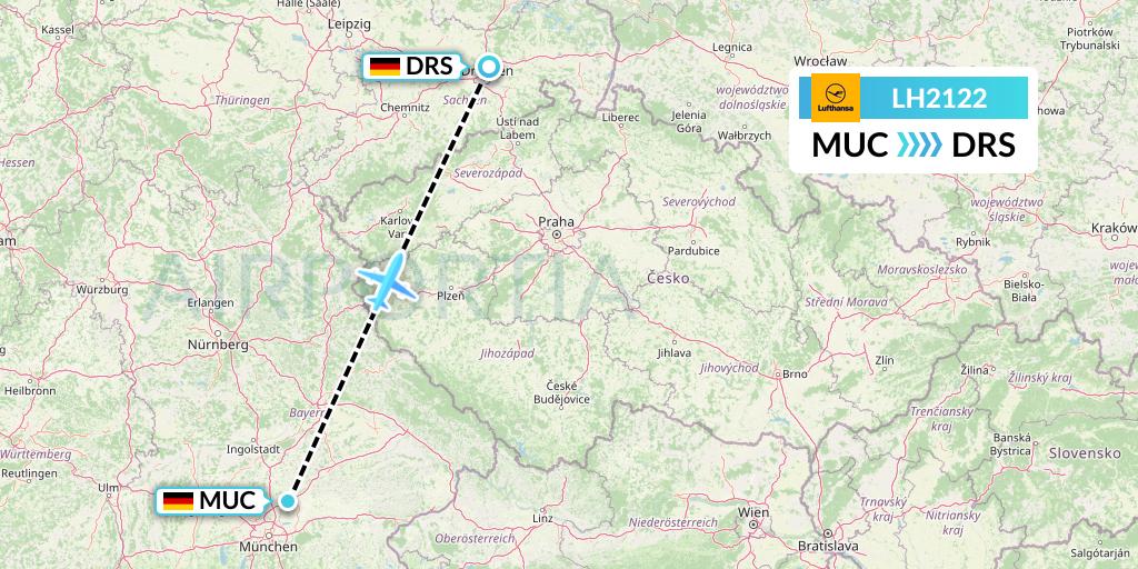 LH2122 Lufthansa Flight Map: Munich to Dresden