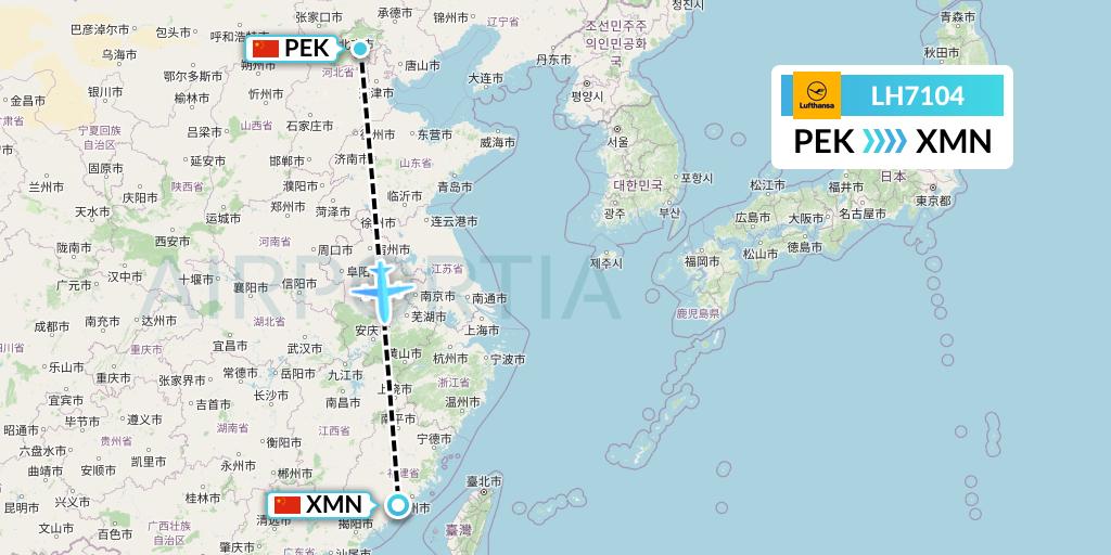 LH7104 Lufthansa Flight Map: Beijing to Xiamen