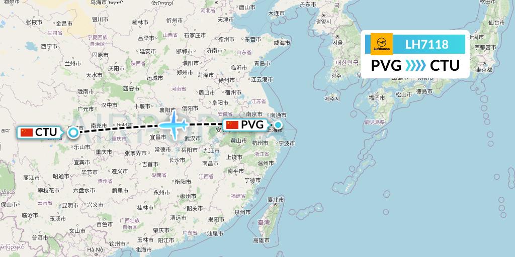 LH7118 Lufthansa Flight Map: Shanghai to Chengdu