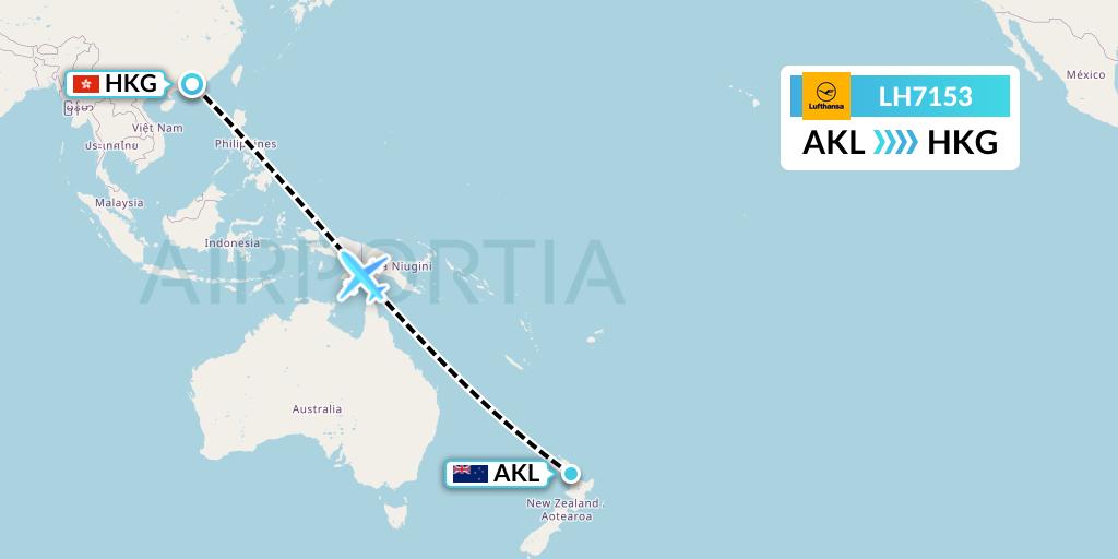 LH7153 Lufthansa Flight Map: Auckland to Hong Kong