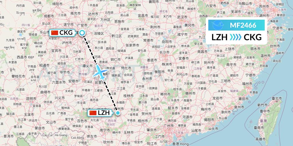 MF2466 Xiamen Airlines Flight Map: Liuzhou to Chongqing