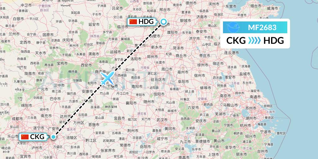 MF2683 Xiamen Airlines Flight Map: Chongqing to Handan