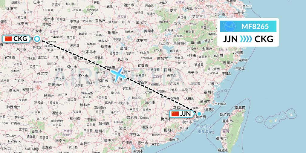 MF8265 Xiamen Airlines Flight Map: Jinjiang to Chongqing
